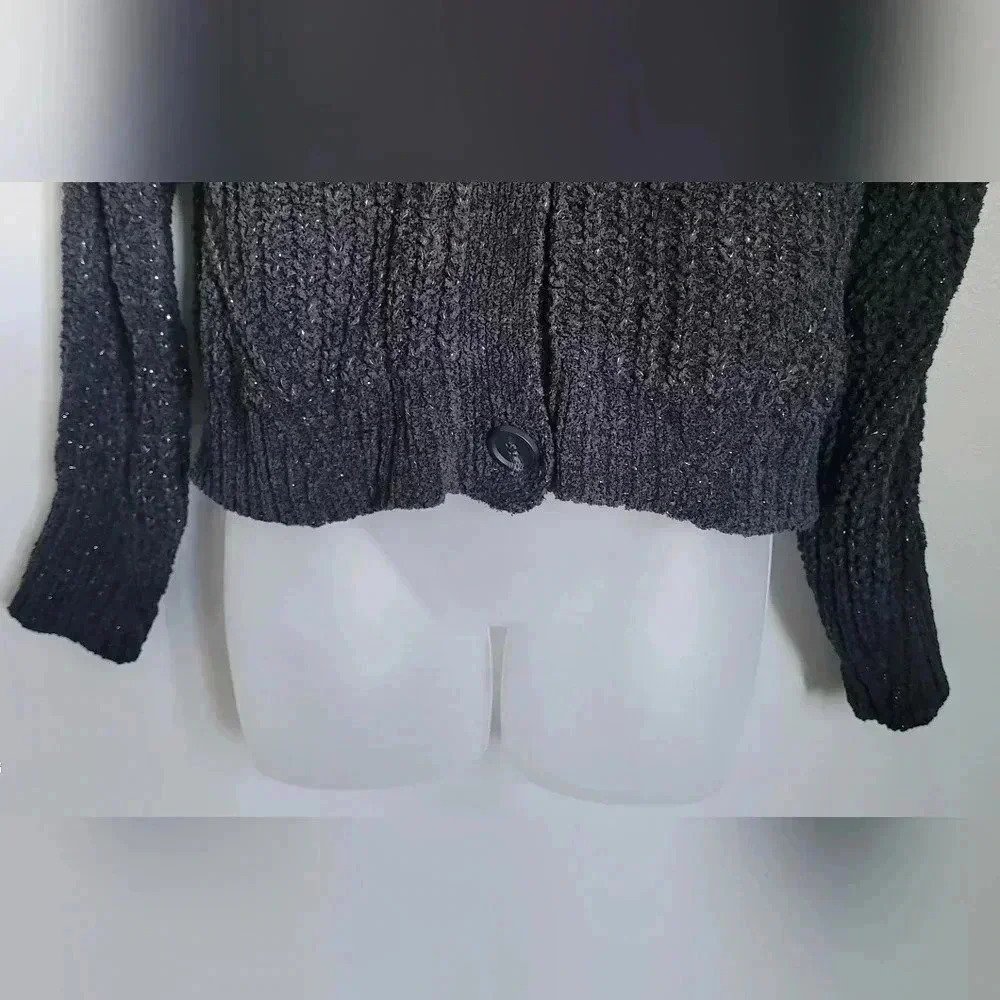 NWT Maurices Solid Metallic button-down cardigan, Black, Womens oversided XS - Picture 7 of 11